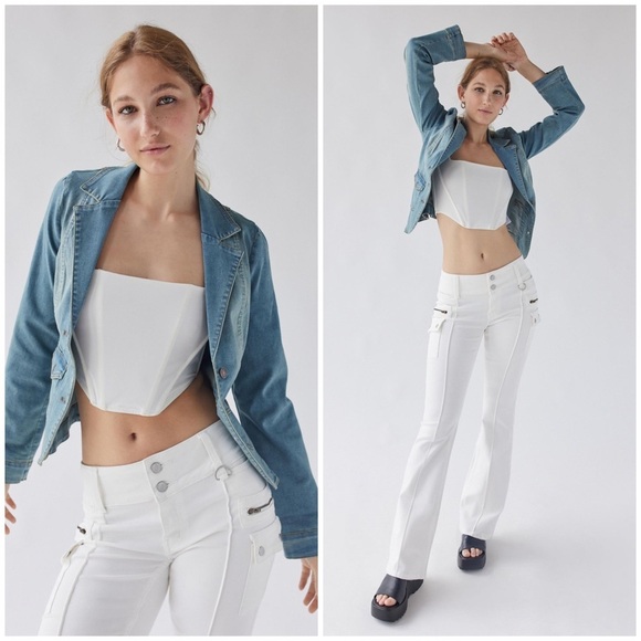 UO Urban Outfitters BDG Medium Wash Stretch Denim Blazer Jacket - Picture 3 of 7